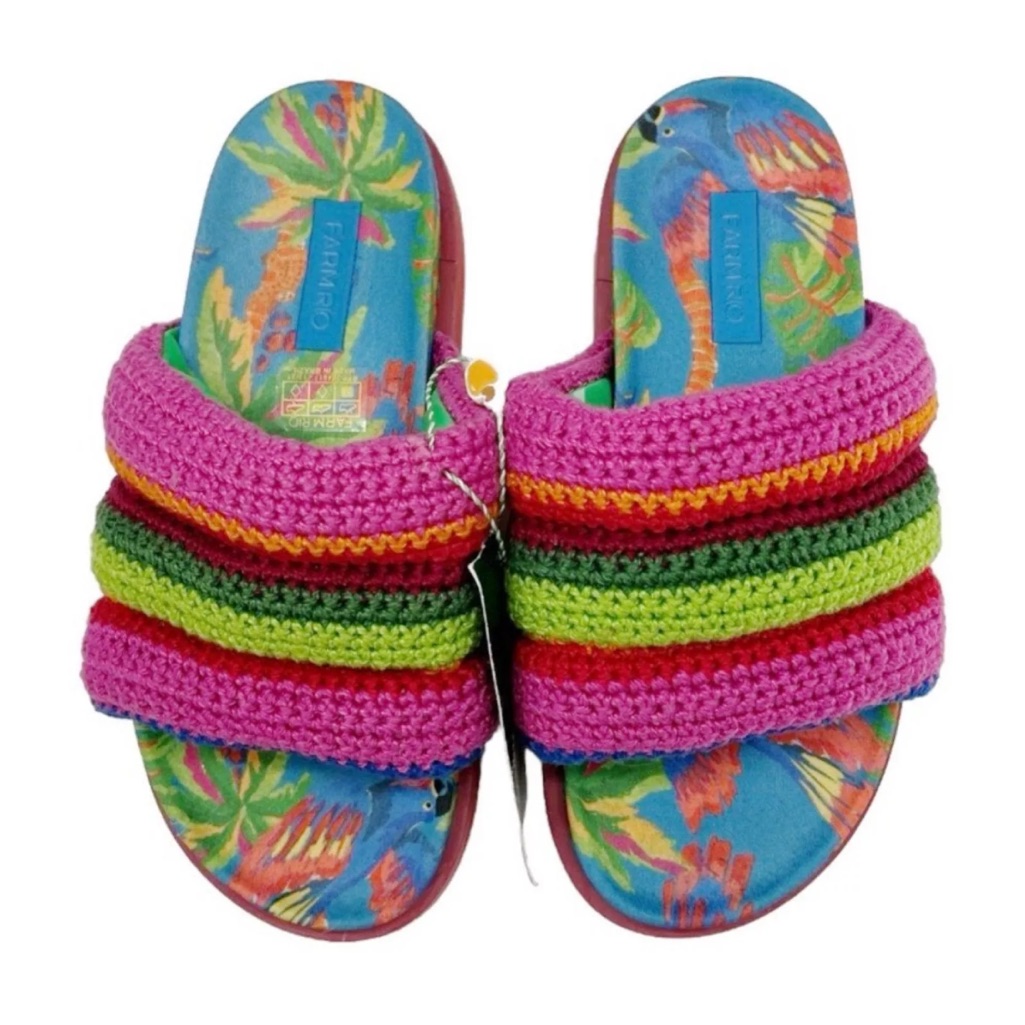 Nwt Farm Rio Toucans Crochet Anatomic Sandal